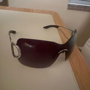 Vintage Christian Dior Sunglasses - Purple Shield w. Crystal Accents
